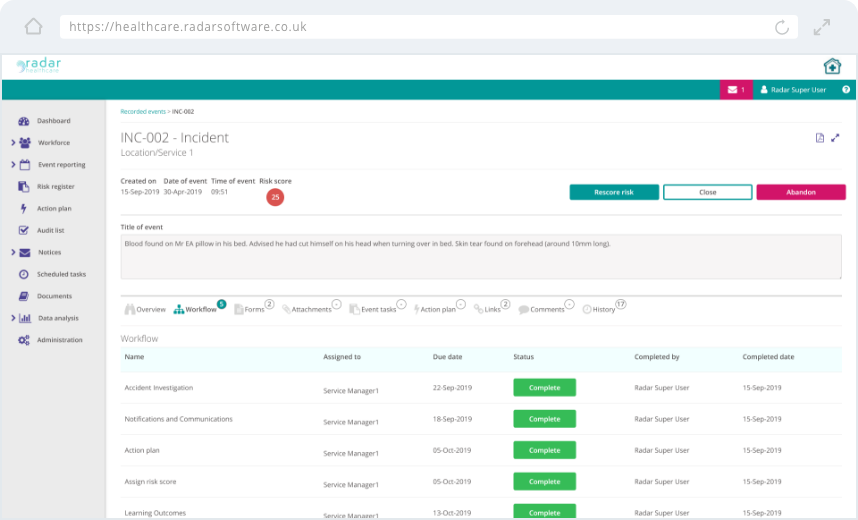 screenshot of Radar Healthcare